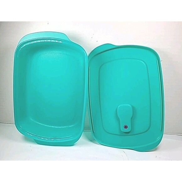 Tupperware Crystalwave Microwave Bowl 4 Cups Rectangular Container Teal / Purple - Picture 5 of 8